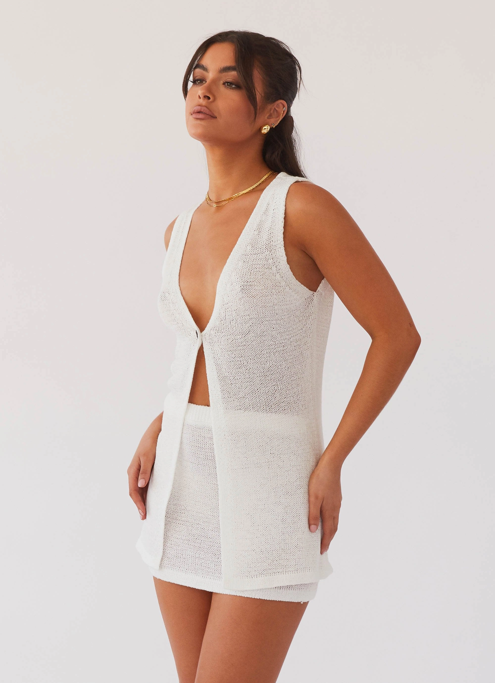 AntiPill Texture Capri Glow Knit Top - White