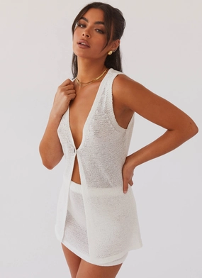 Drop Shoulder Design Capri Glow Knit Top - White