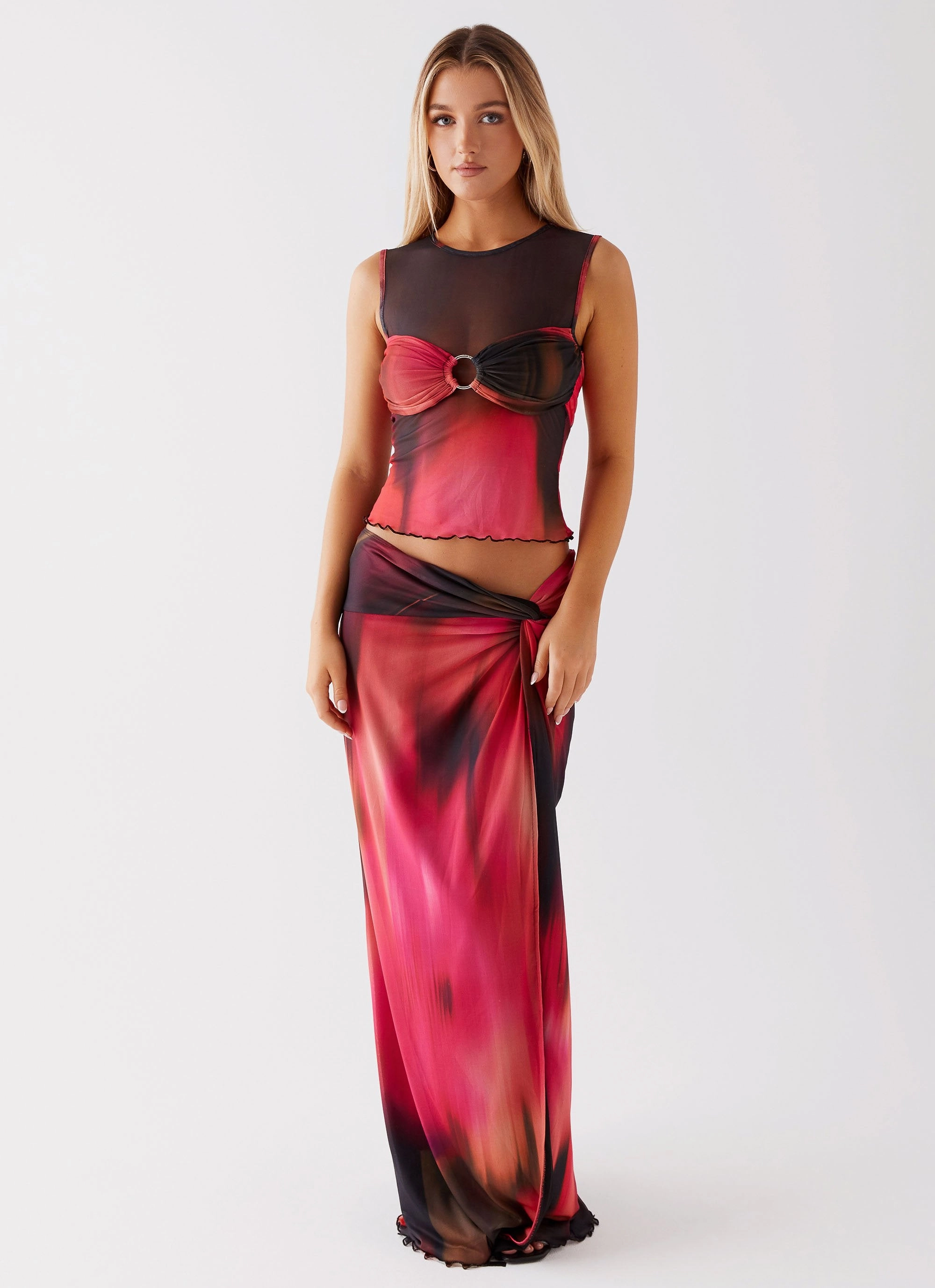 Caprise Mesh Tank - Pink Print Bold Design Contoured Armhole Design