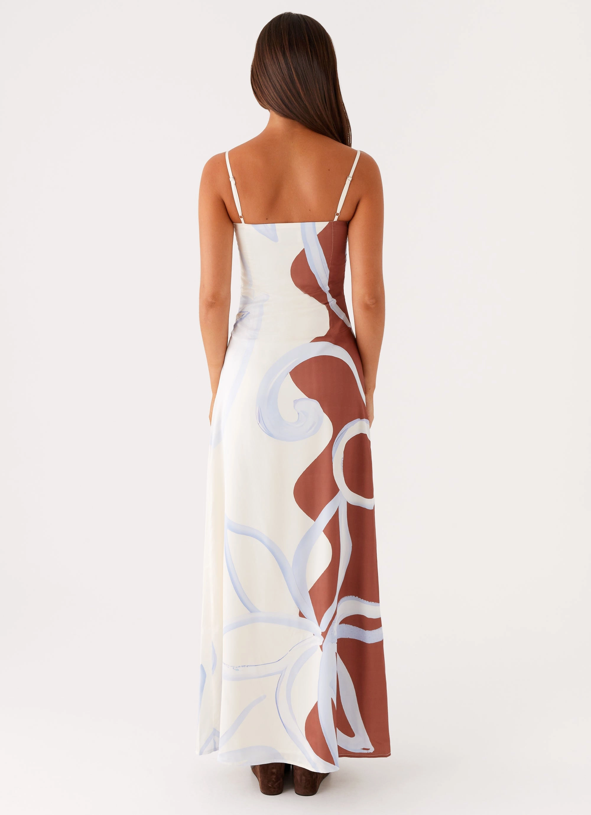 Aster Bloom Maxi Dress - Bloom Wave Print Subtle Drape Semi Casual