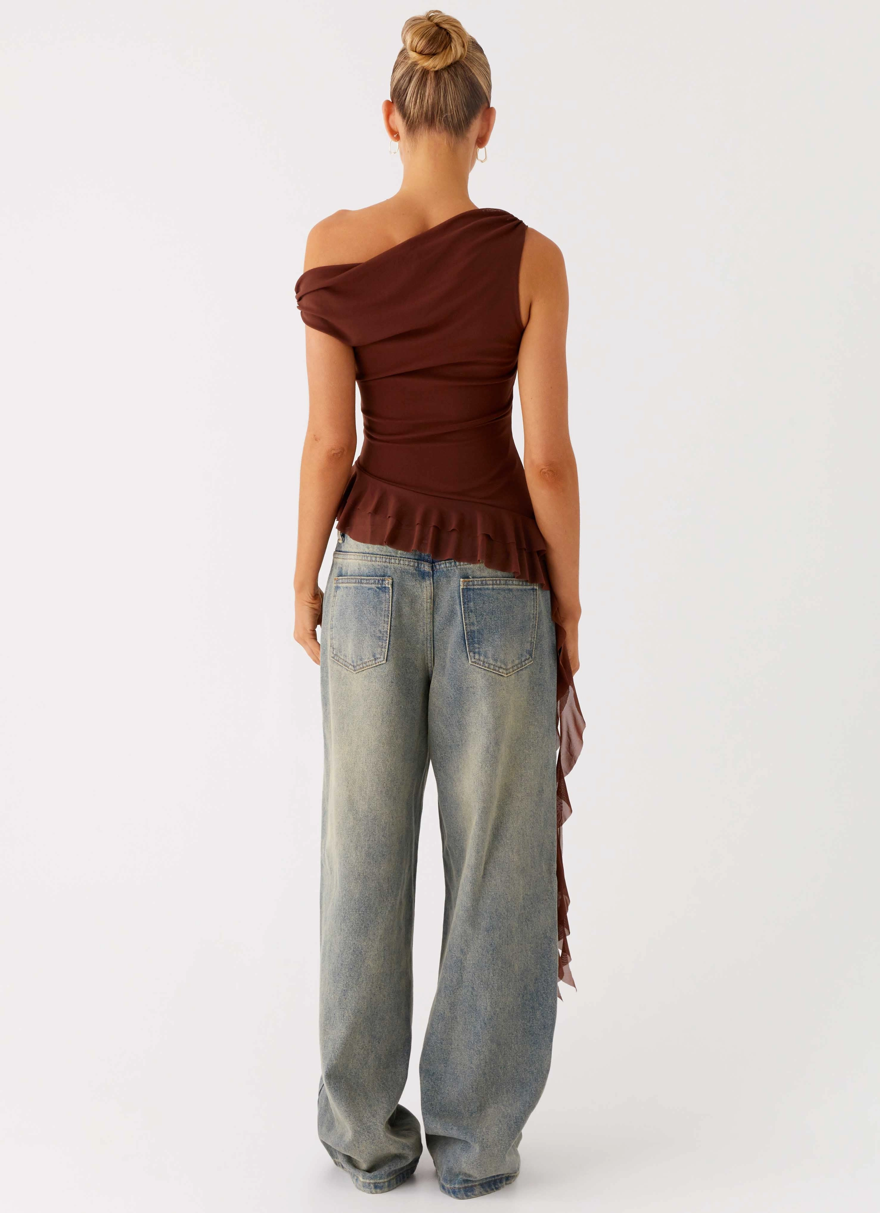 TaglessCollar Flattering Drape Mica Top - Chocolate