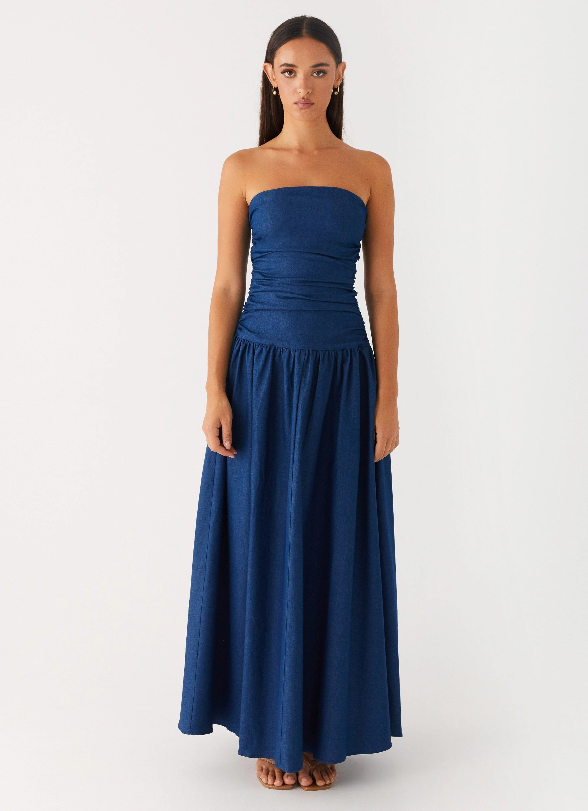 Lawn Soft Sharp Mood Carmel Denim Maxi Dress - Indigo