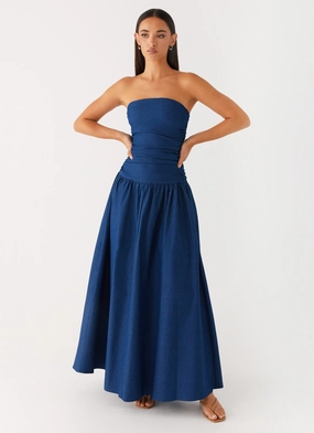 Carmel Denim Maxi Dress - Indigo Tonal-Panel