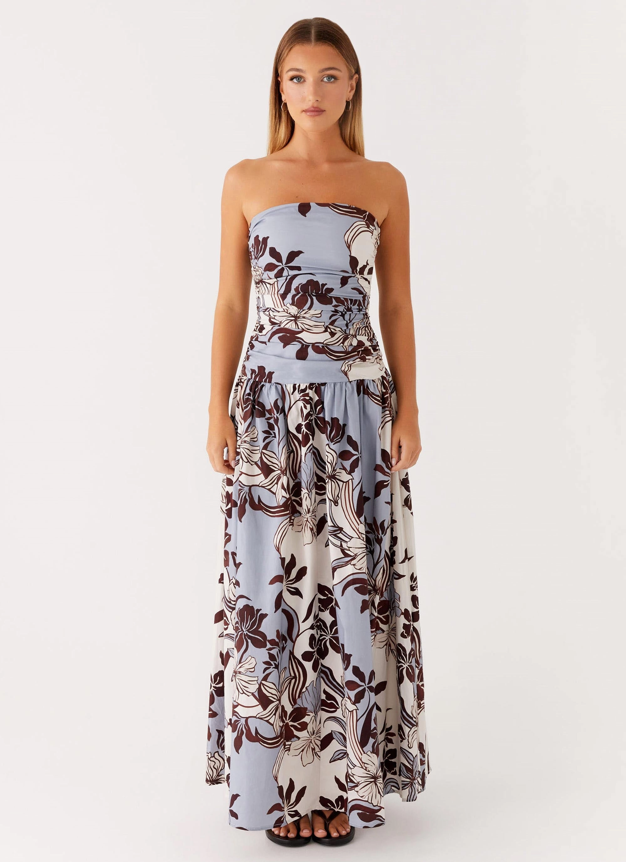 Cozy Wearable Body Safe Carmel Maxi Dress - Bluewood Blossom