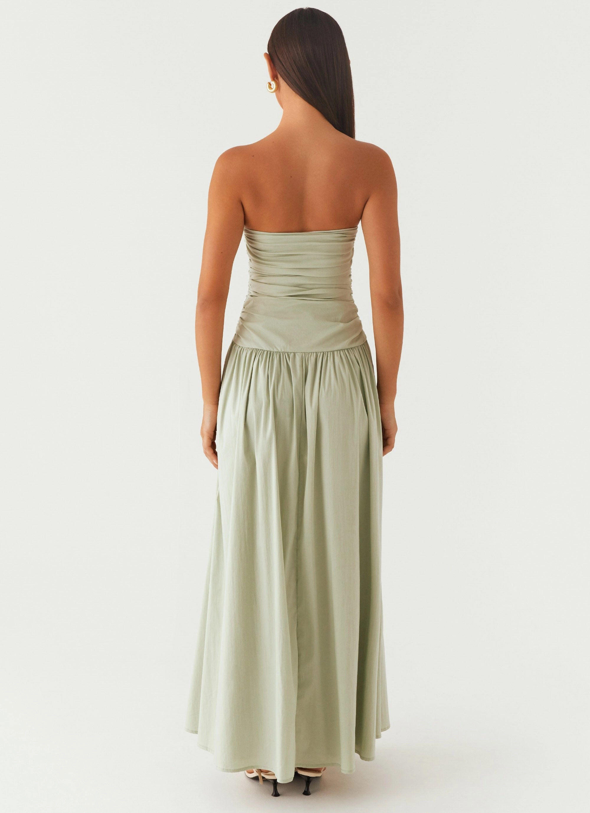 Smocked-Detail Fit Mood Carmel Maxi Dress - Sage