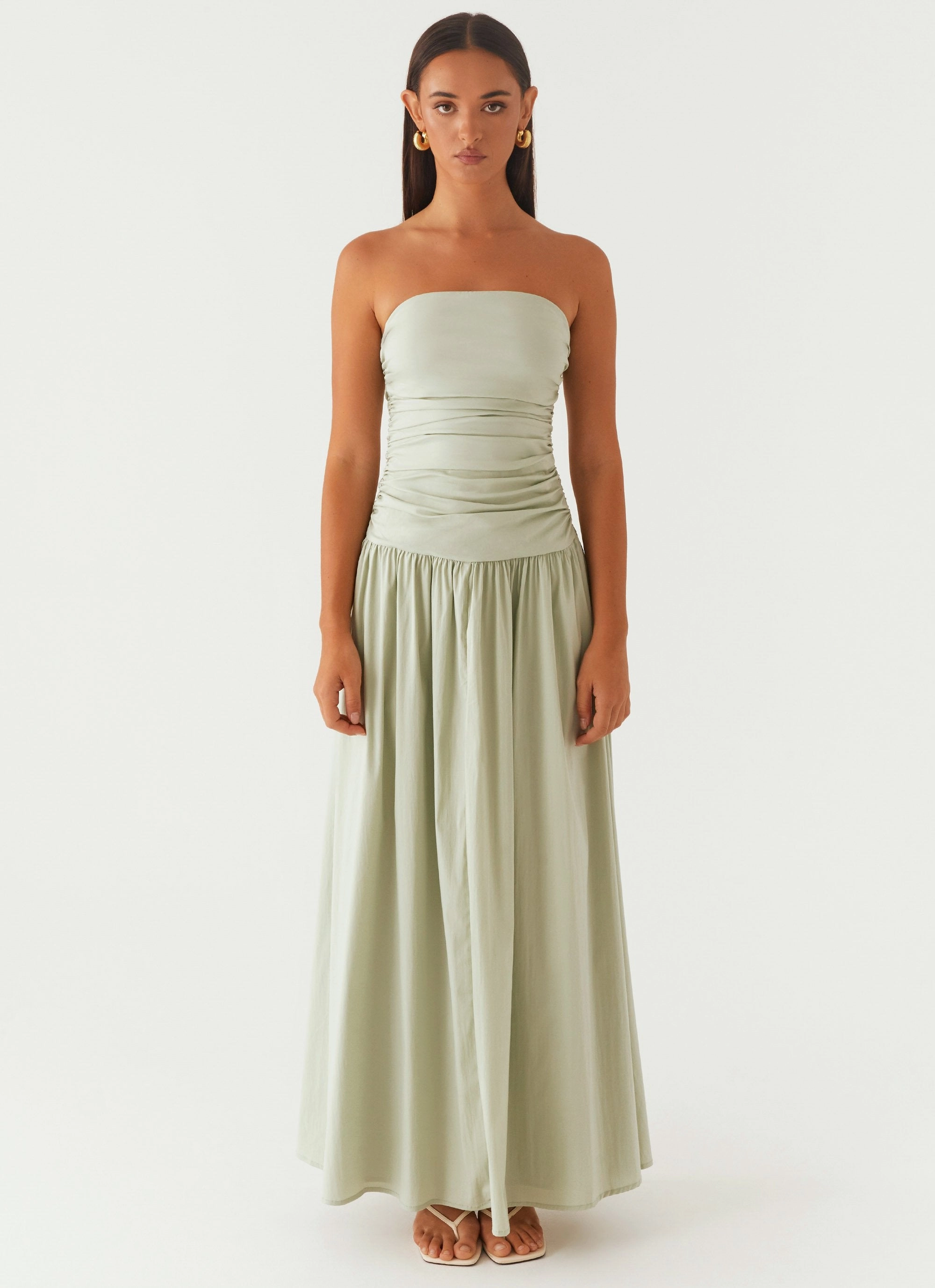 Smart Look Floating Shape Carmel Maxi Dress - Sage