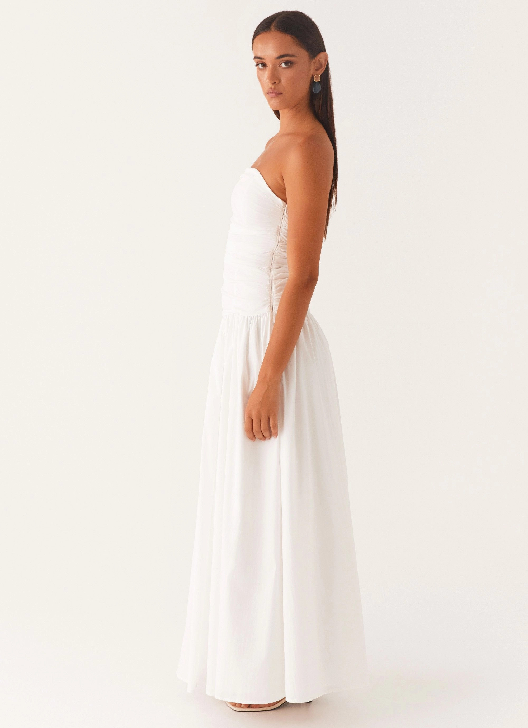 Office Tone Clean Mood Carmel Maxi Dress - White