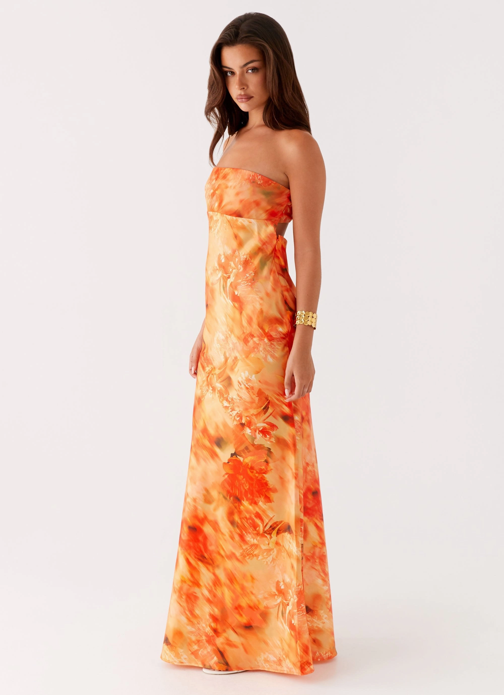 Basic Shape Cool Fabric Carmen Maxi Dress - Sunset Floral