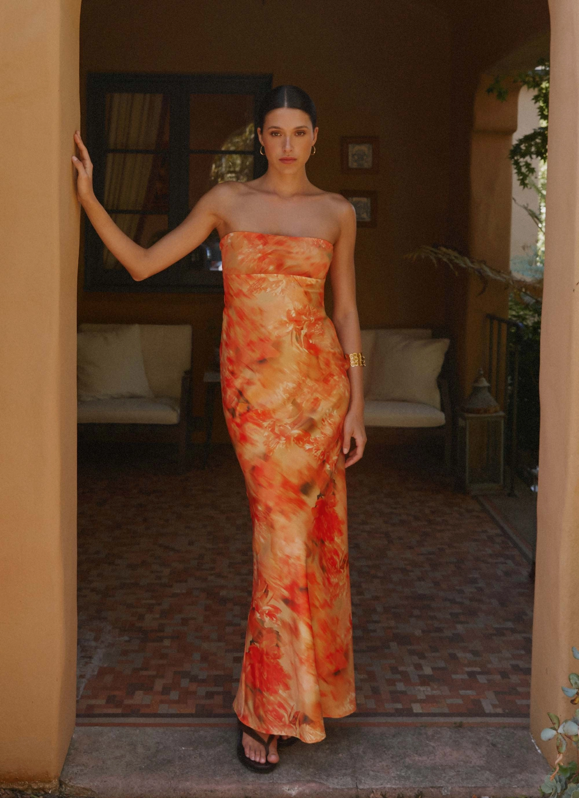 Carmen Maxi Dress - Sunset Floral Zip-Closure Polished Mood