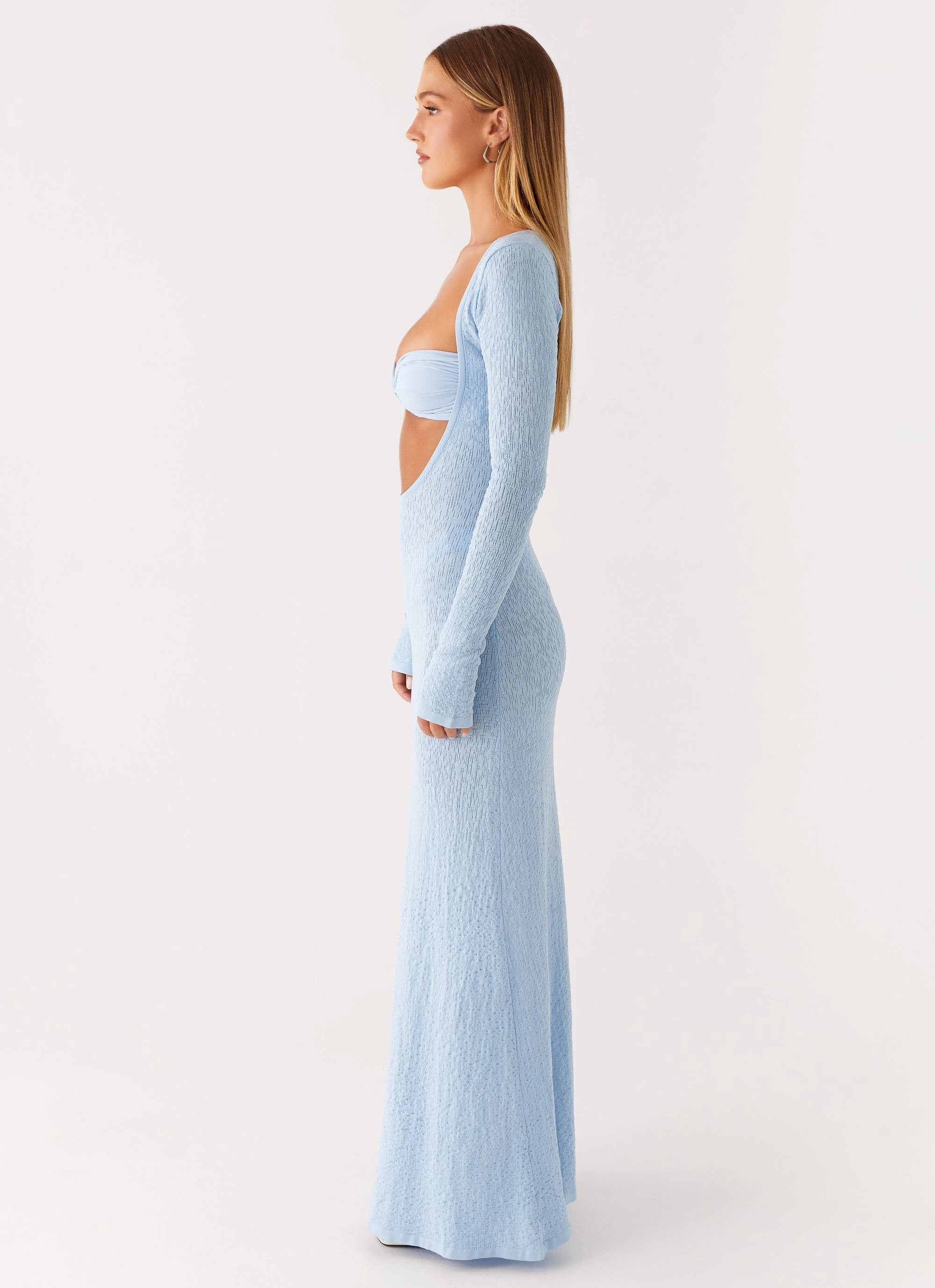 animal-print Resort Ready Carnation Long Sleeve Knit Maxi Dress - Blue