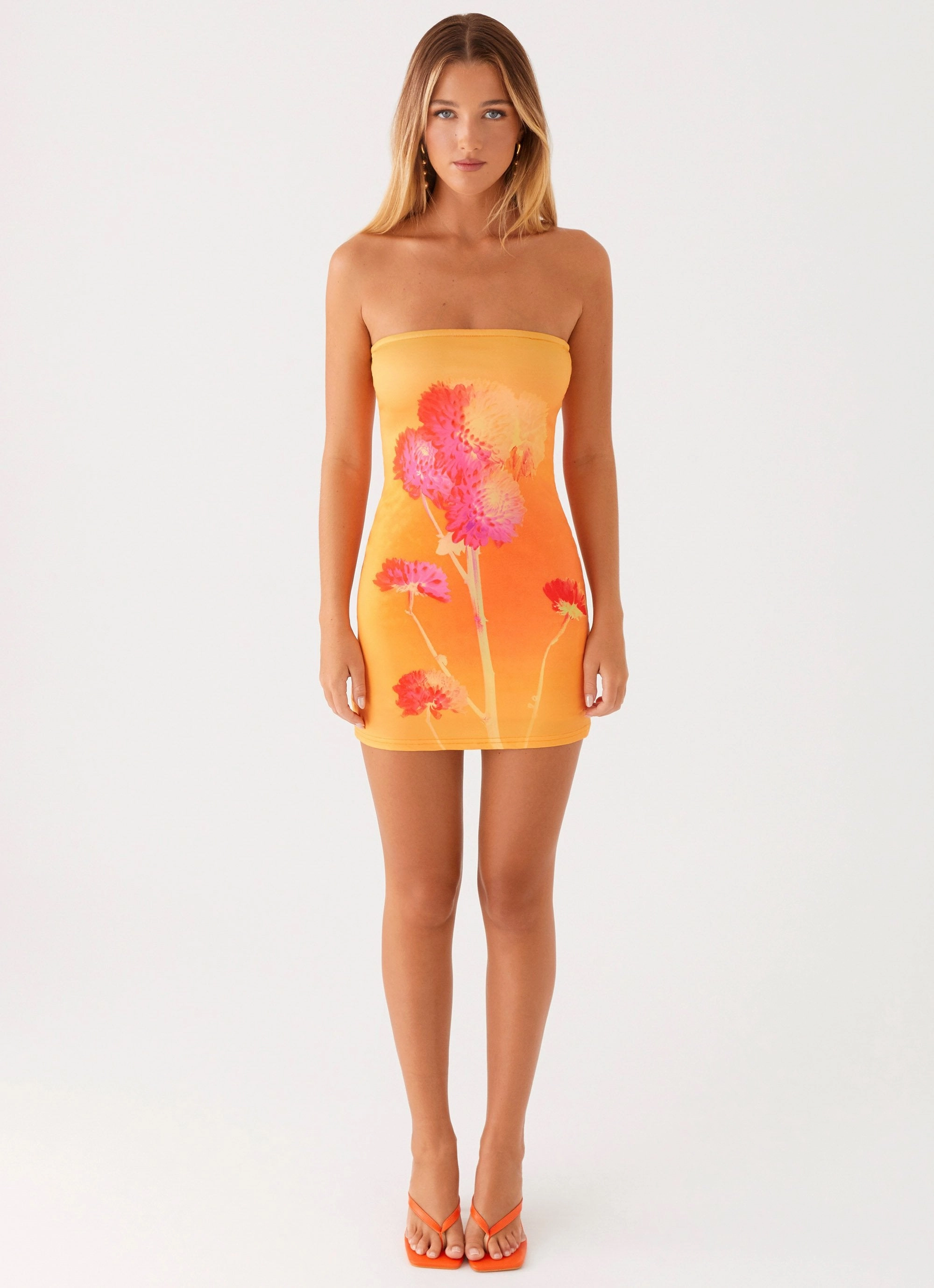 Caroline Mini Dress - Orange Floral classic waist