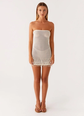 Timeless Waist Carpe Diem Crochet Mini Dress - Ivory