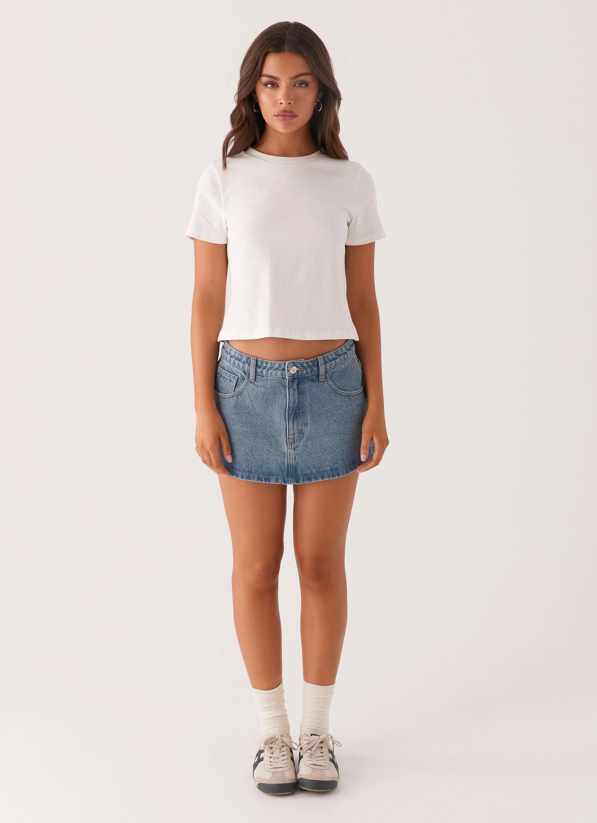 Easy Stretch Fit Carrie Denim Mini Skirt - Washed Indigo