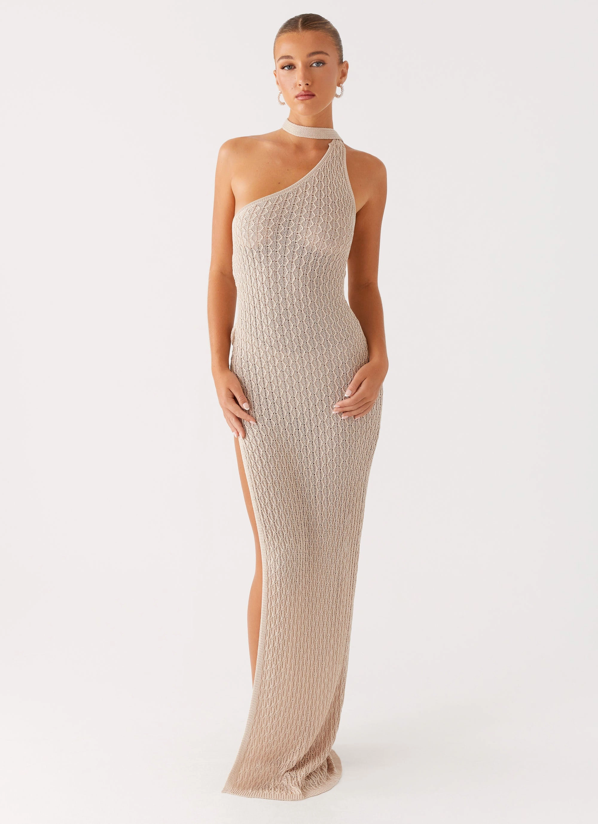 Carryn Knit Maxi Dress - Beige Street Casual