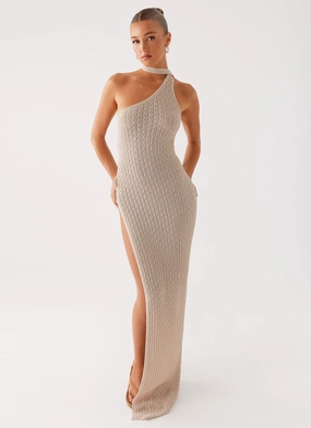Warm Pink Carryn Knit Maxi Dress - Beige