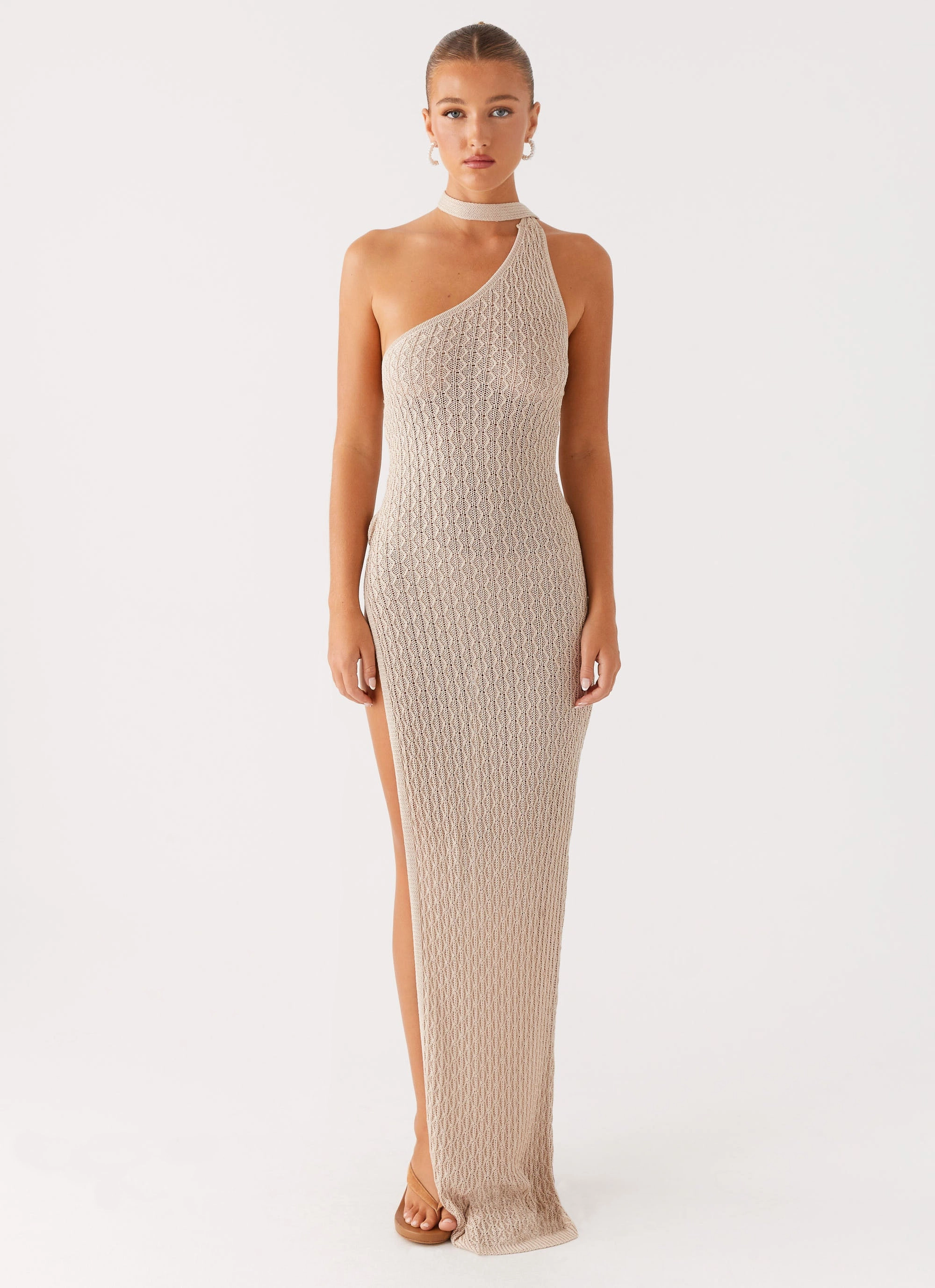 Contemporary Style Lace Soft Carryn Knit Maxi Dress - Beige