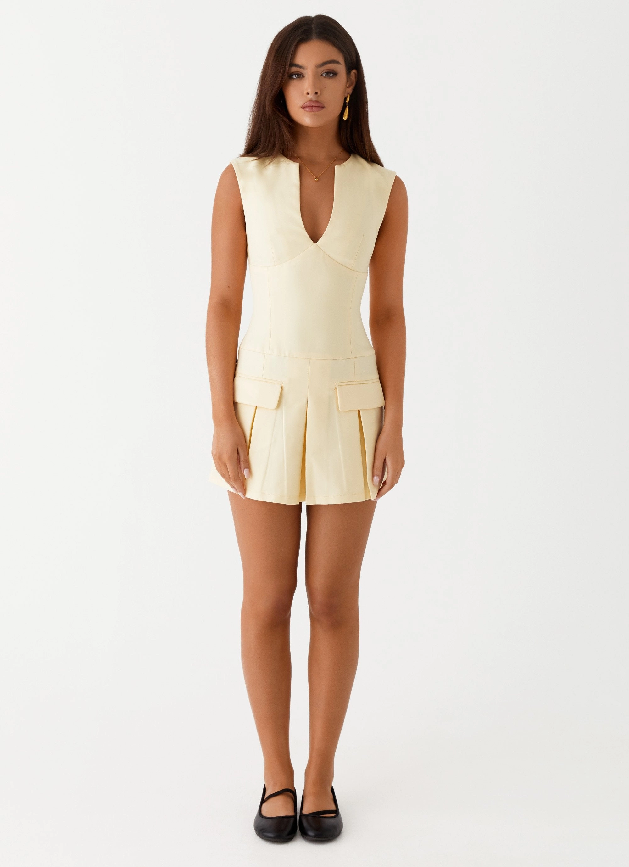 Cassia Mini Dress - Yellow Satin Finish Stain-Guard-Finish