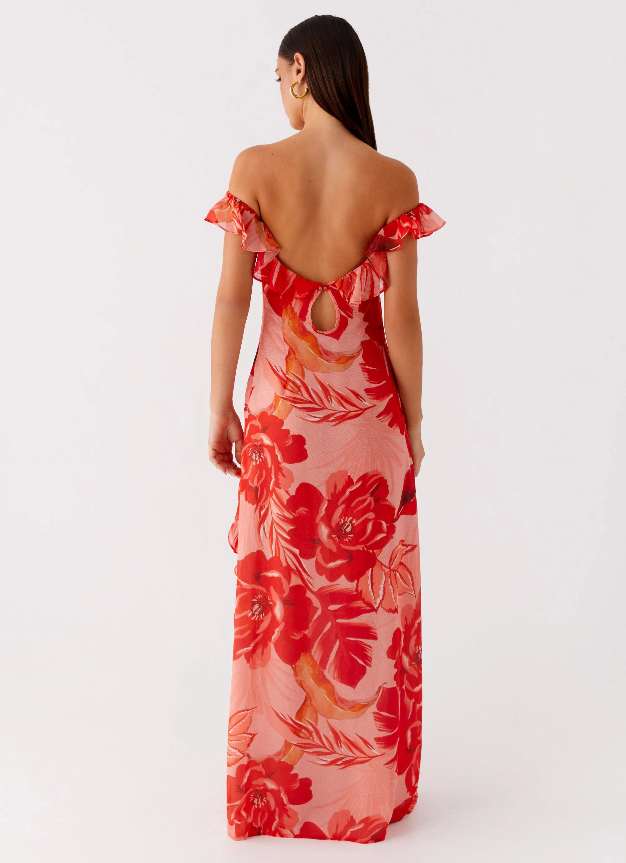Solid-color Feminine Structure Cassiday Maxi Dress - Sicily Sunsets Print