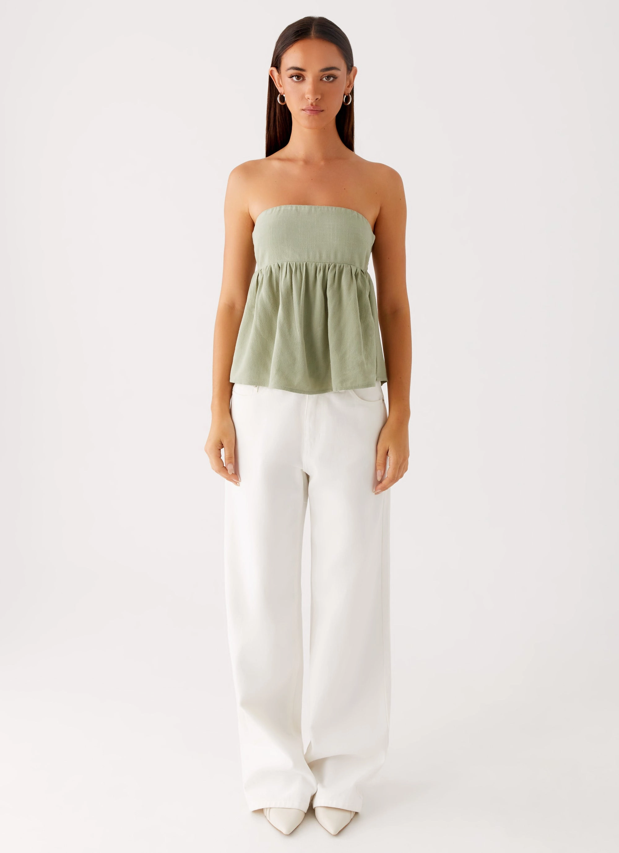 Ribbed Trim Cassie Tube Top - Sage