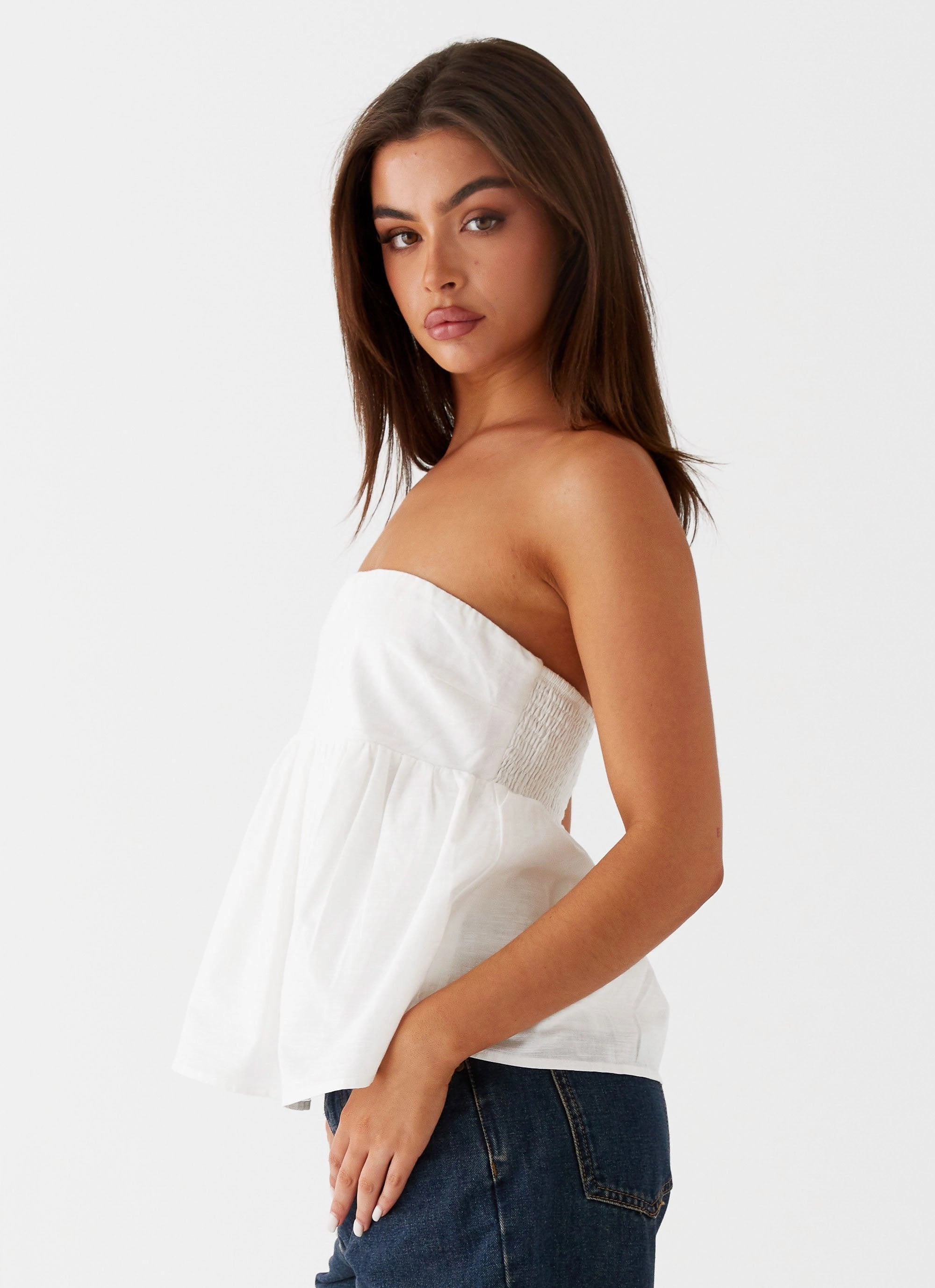 Cassie Tube Top - White Fleece Pullover