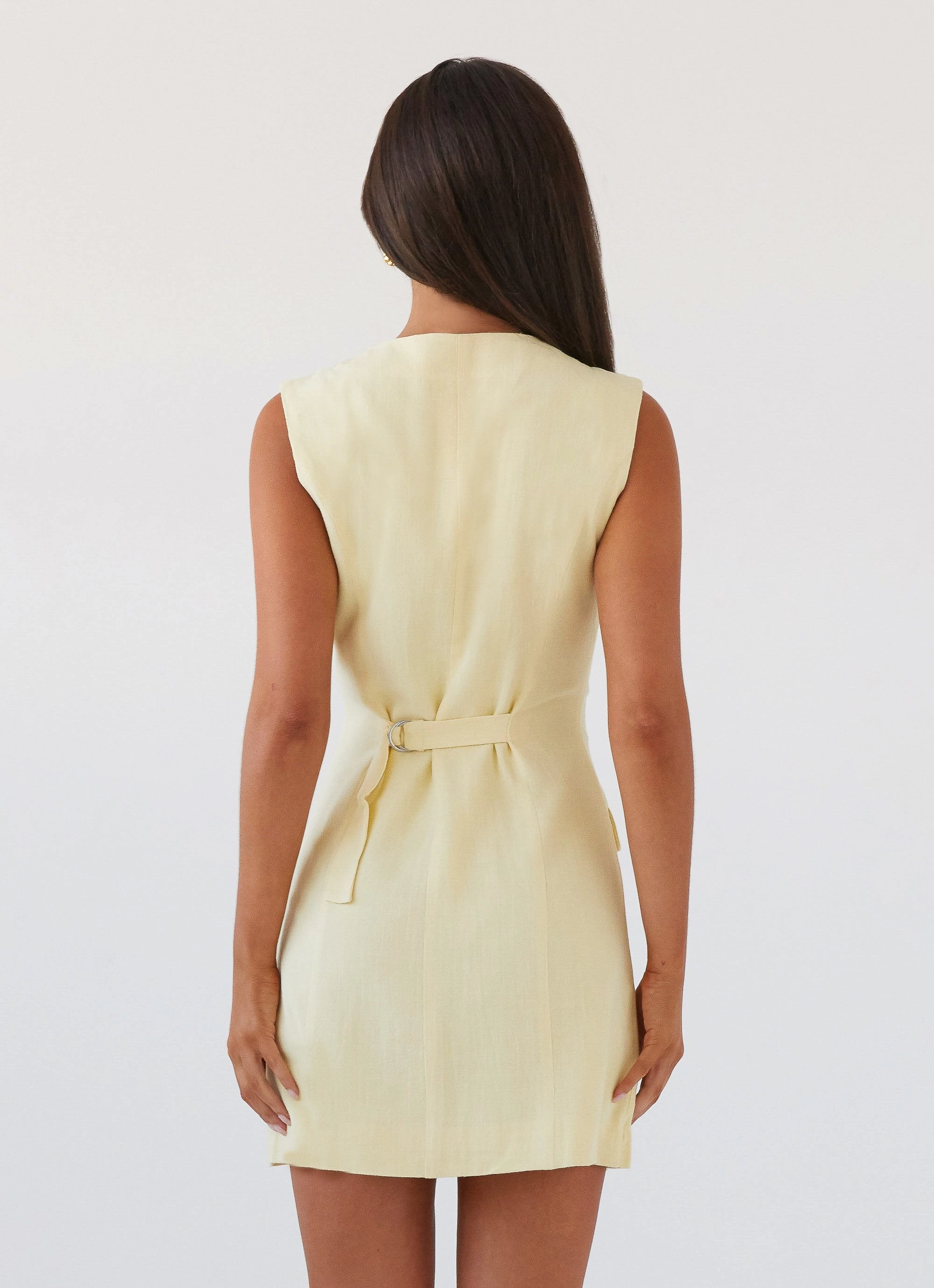 Subtle Detail Chill Vibes Castello Fiore Linen Mini Dress - Lemon