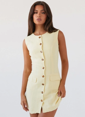 Castello Fiore Linen Mini Dress - Lemon Glam Touch