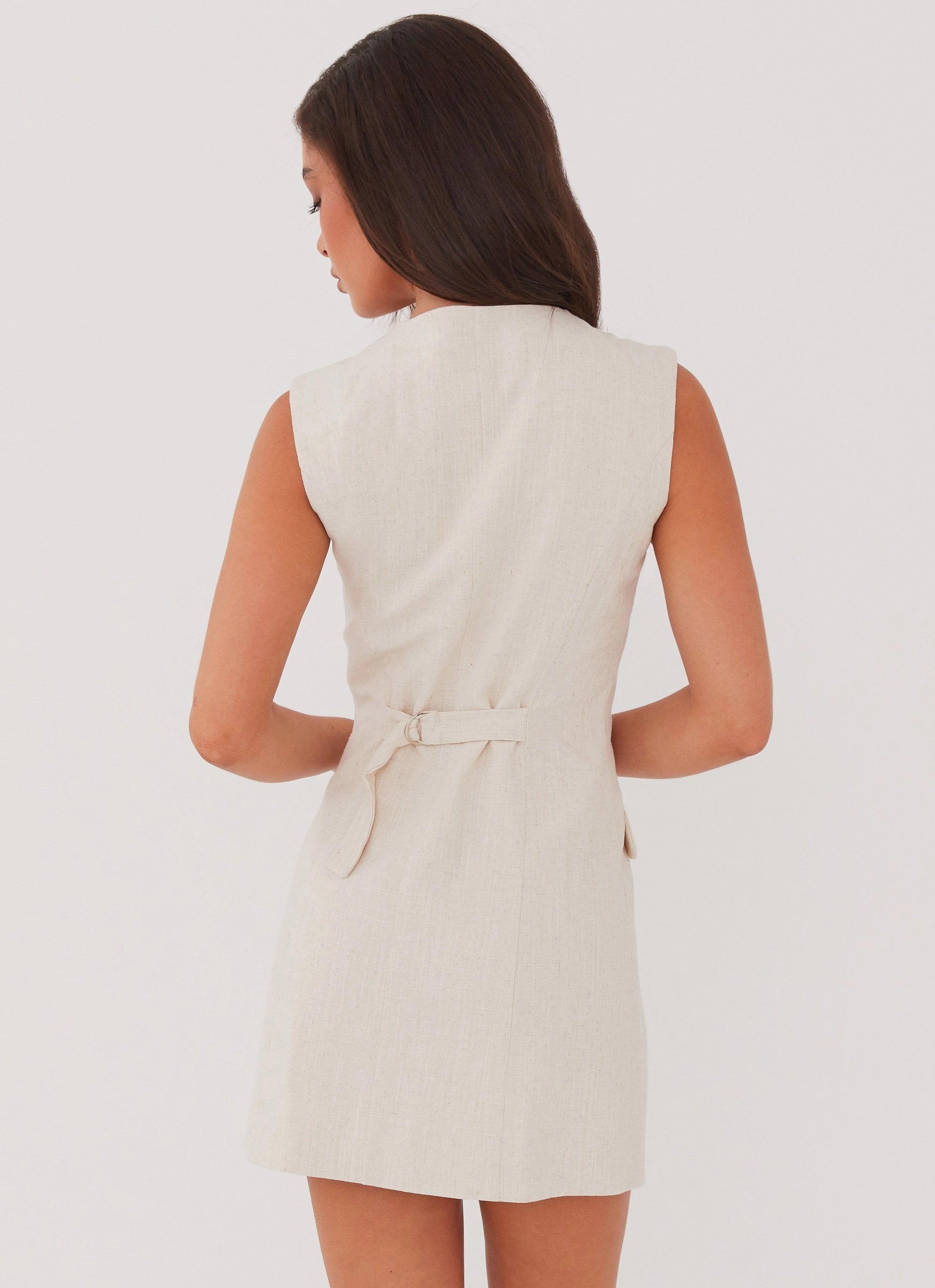 Castello Fiore Linen Mini Dress - Oatmeal Office Layer Modern Fit