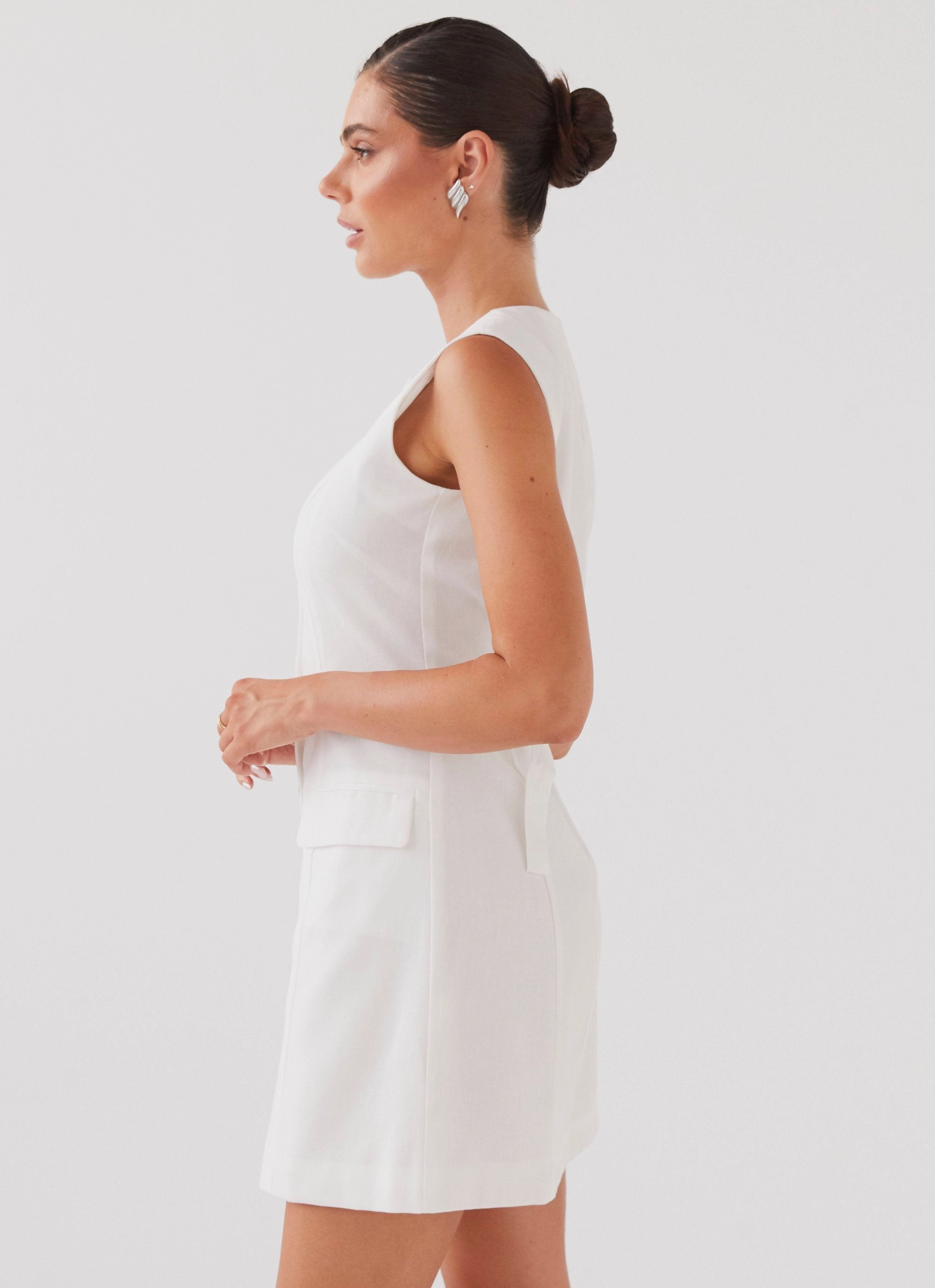 Castello Fiore Linen Mini Dress - White Boho Aesthetic