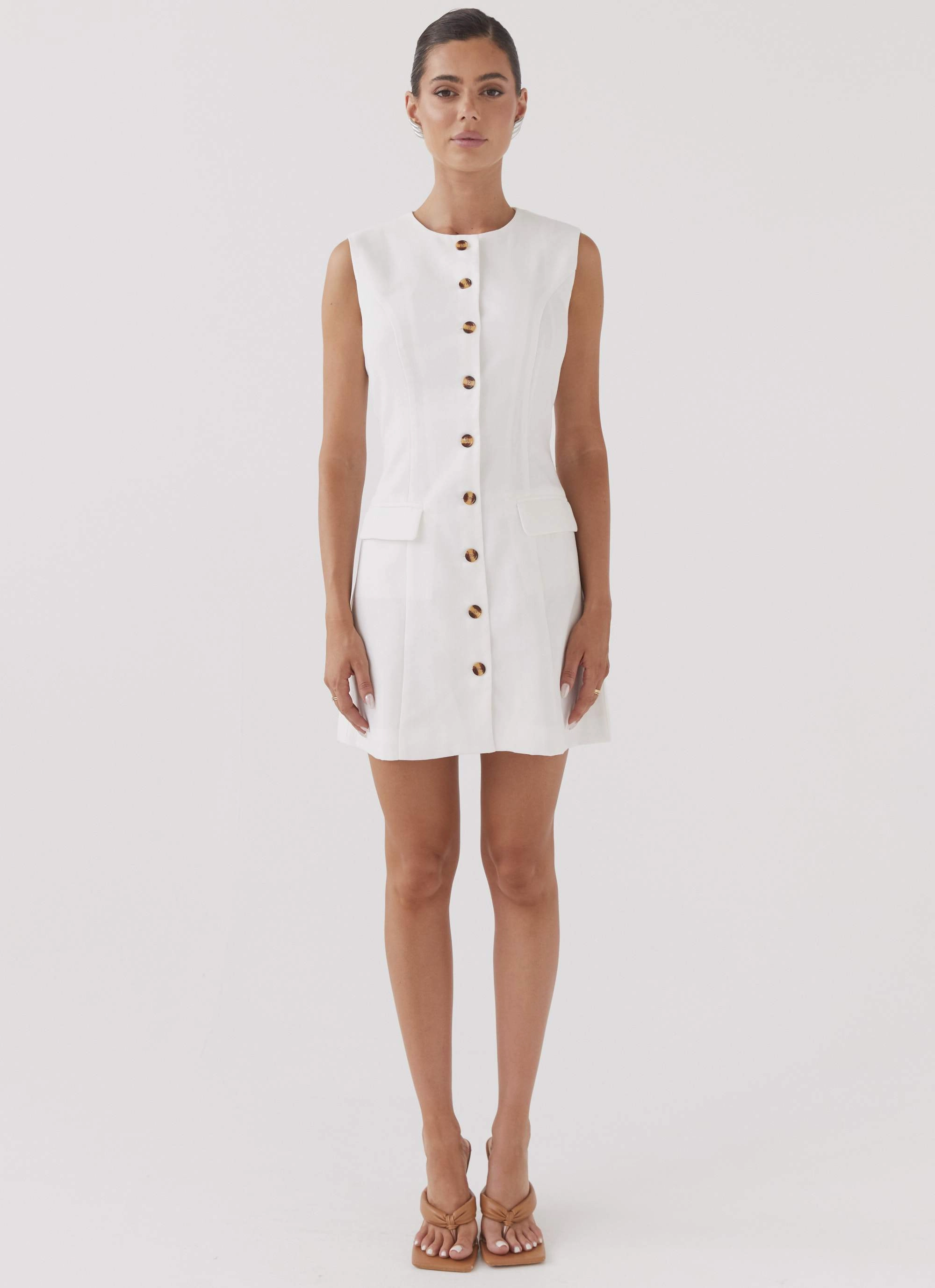 Castello Fiore Linen Mini Dress - White Versatile Comfort Lace Ease
