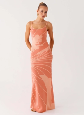 Bliss View Knit Maxi Dress - Peach Comfortable Touch
