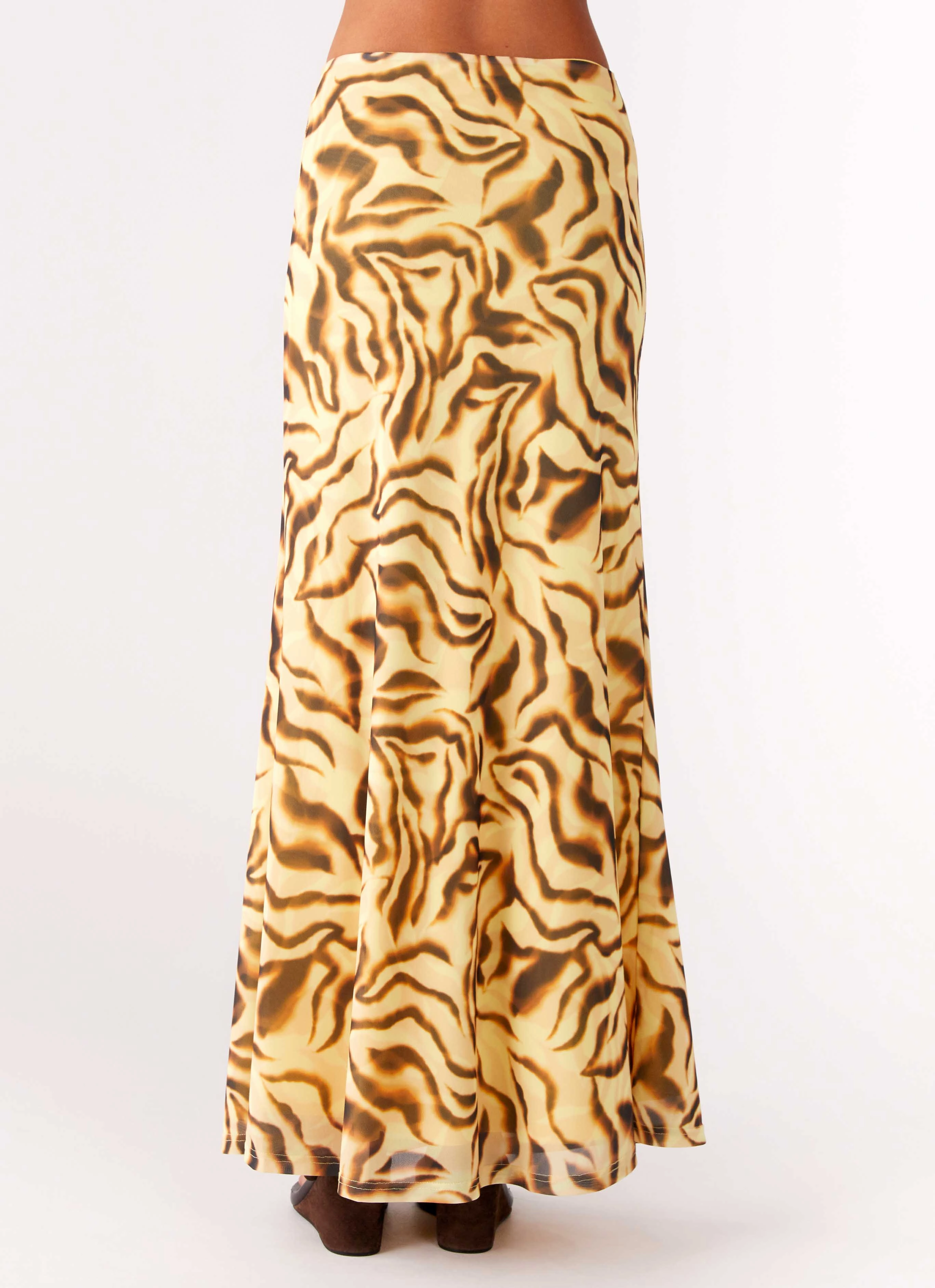 Call Me Low Rise Maxi Skirt - Yellow Zebra Laser Cut Edges