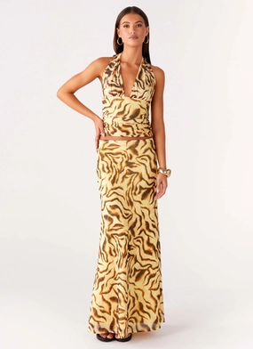 ResilientElasticBand Call Me Low Rise Maxi Skirt - Yellow Zebra