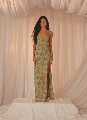 Farm Scene Texture Flow Alouette Maxi Dress - Jade Fern