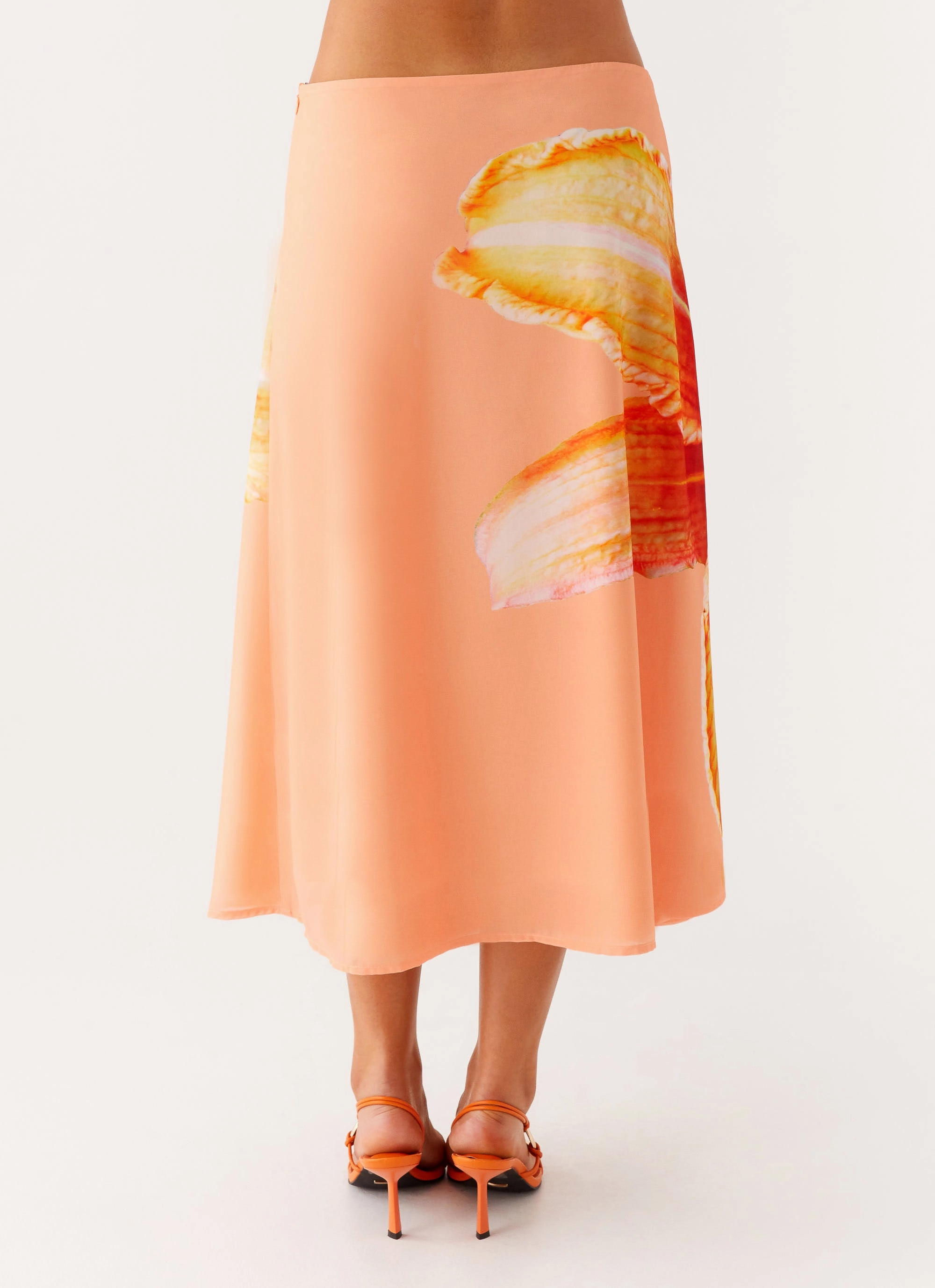 Summertime Midi Skirt - Orange Floral No Sagging