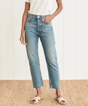 Adjustable drawstring High Rise Stove Pipe Jean