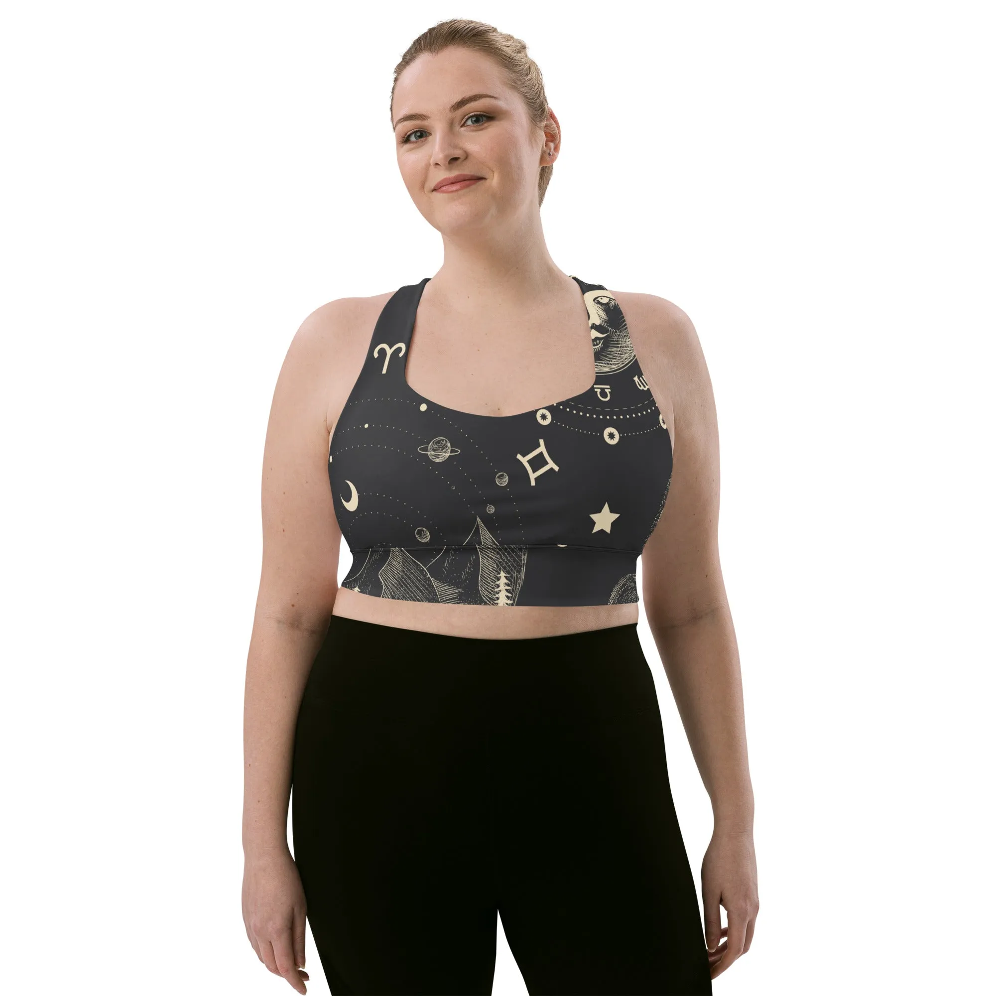 Celestial Print Longline Sports Bra, lioness-love