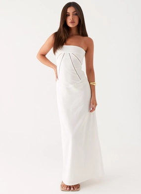Cerisa Linen Maxi Dress - White Statement-Buttons Fashion Forward