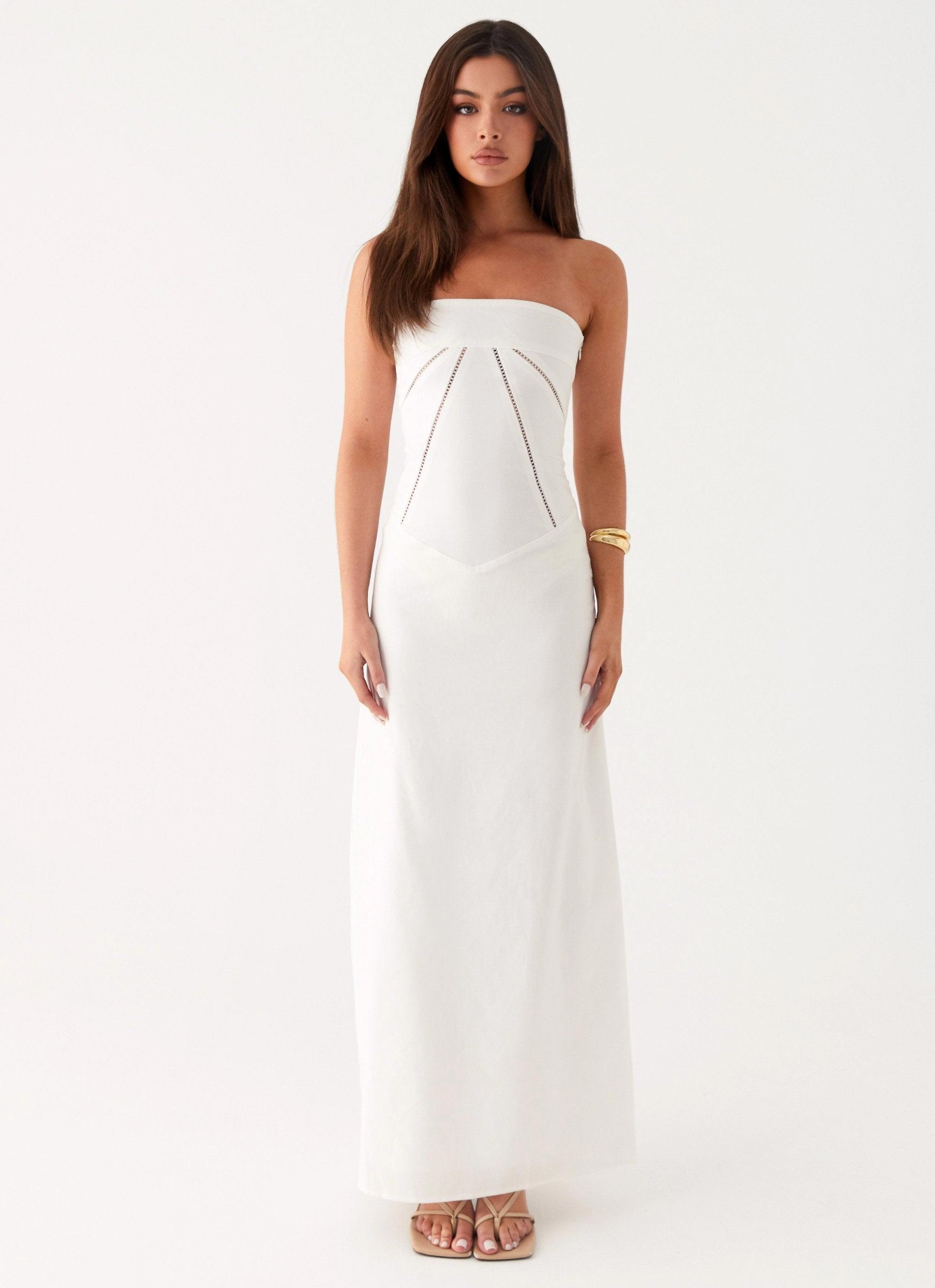 Chic beachwear dress Cerisa Linen Maxi Dress - White