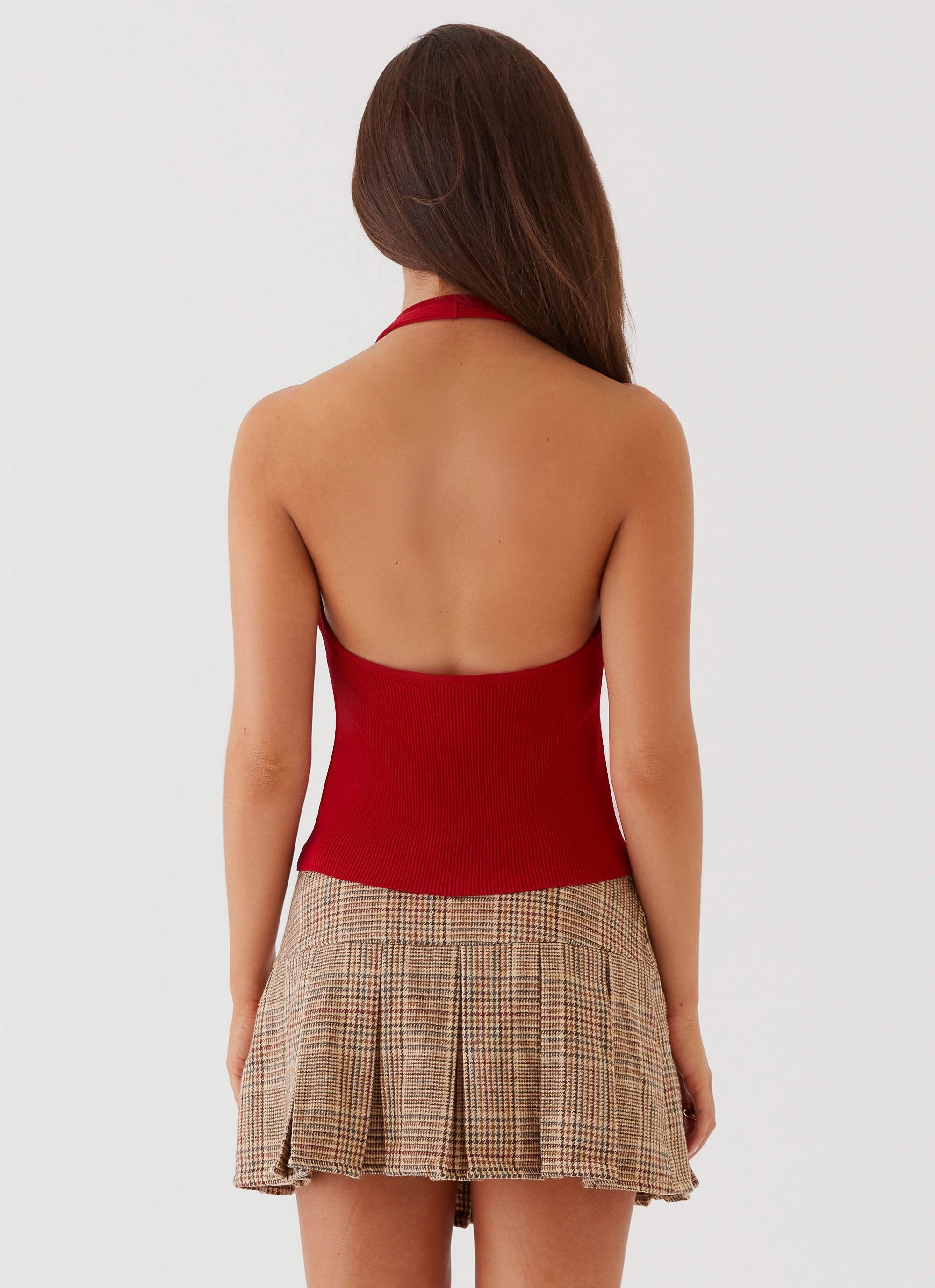 Multipurpose Layering Piece OdorResistantTreatment Bettie Knit Halter Top - Red