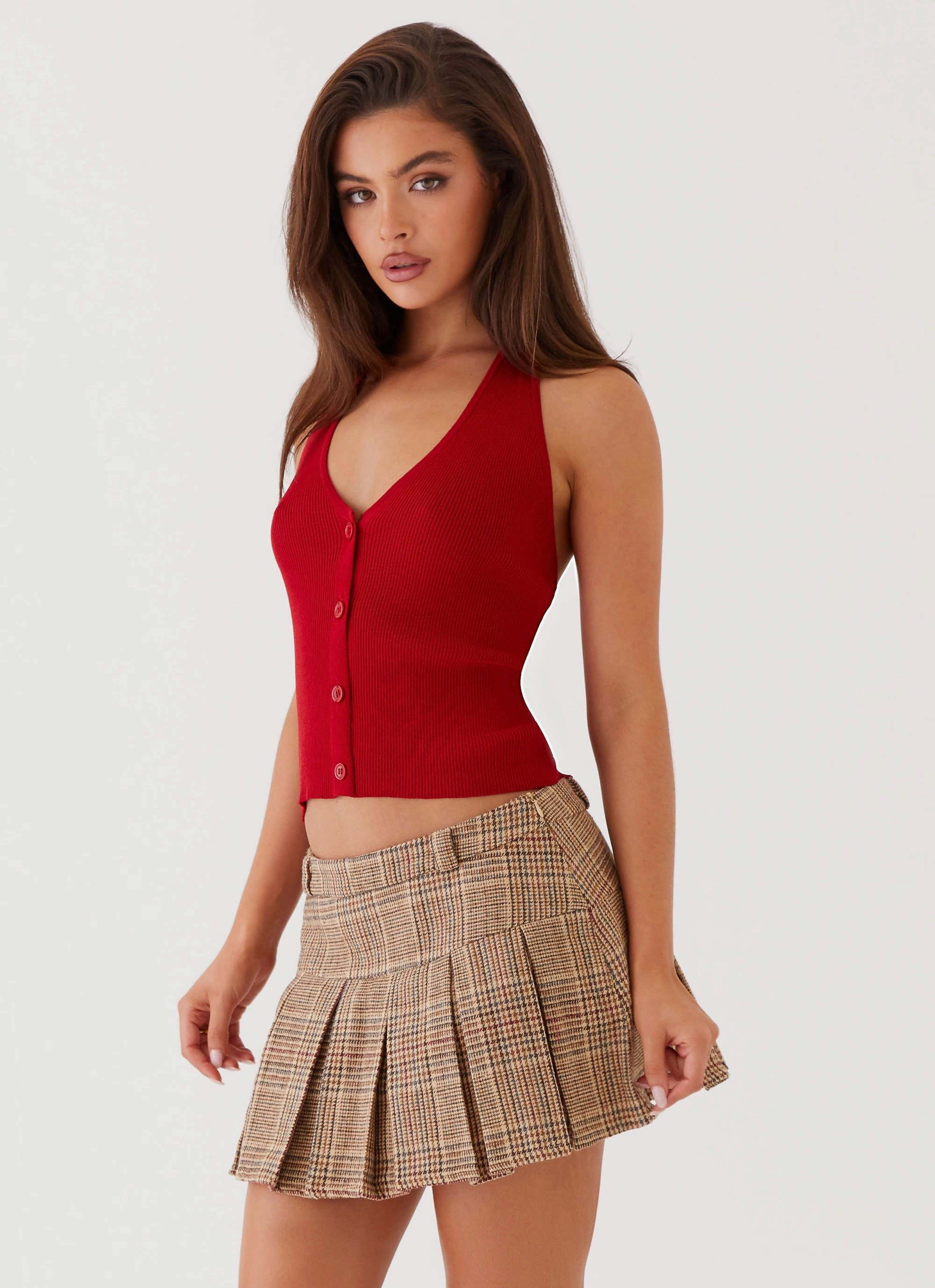 Anti Pilling Fabric EasyCareMaterial Bettie Knit Halter Top - Red