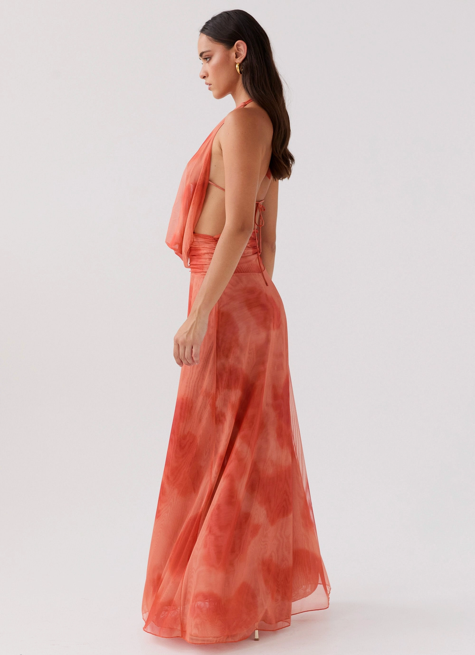 Elysia Chiffon Maxi Dress - Fiery Fusion Cap-Sleeve Cool Tone