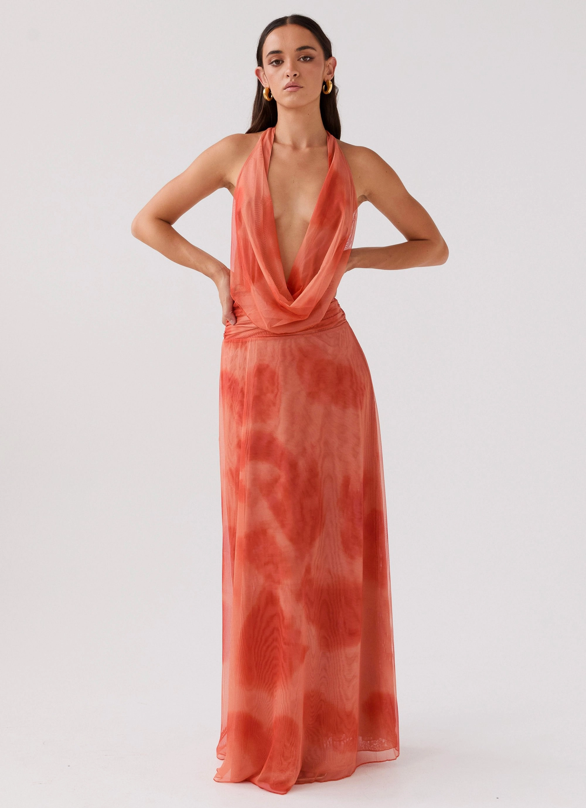 Elysia Chiffon Maxi Dress - Fiery Fusion All-season