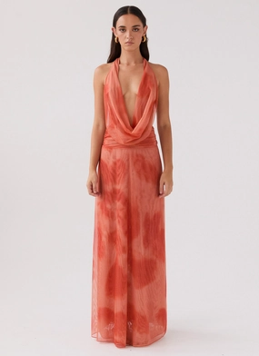 QuickDryTechnology Elysia Chiffon Maxi Dress - Fiery Fusion