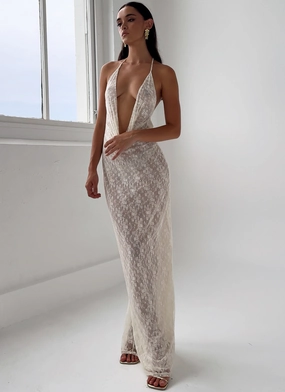 Champagne Coastline Maxi Dress - Ivory Resort Vibes