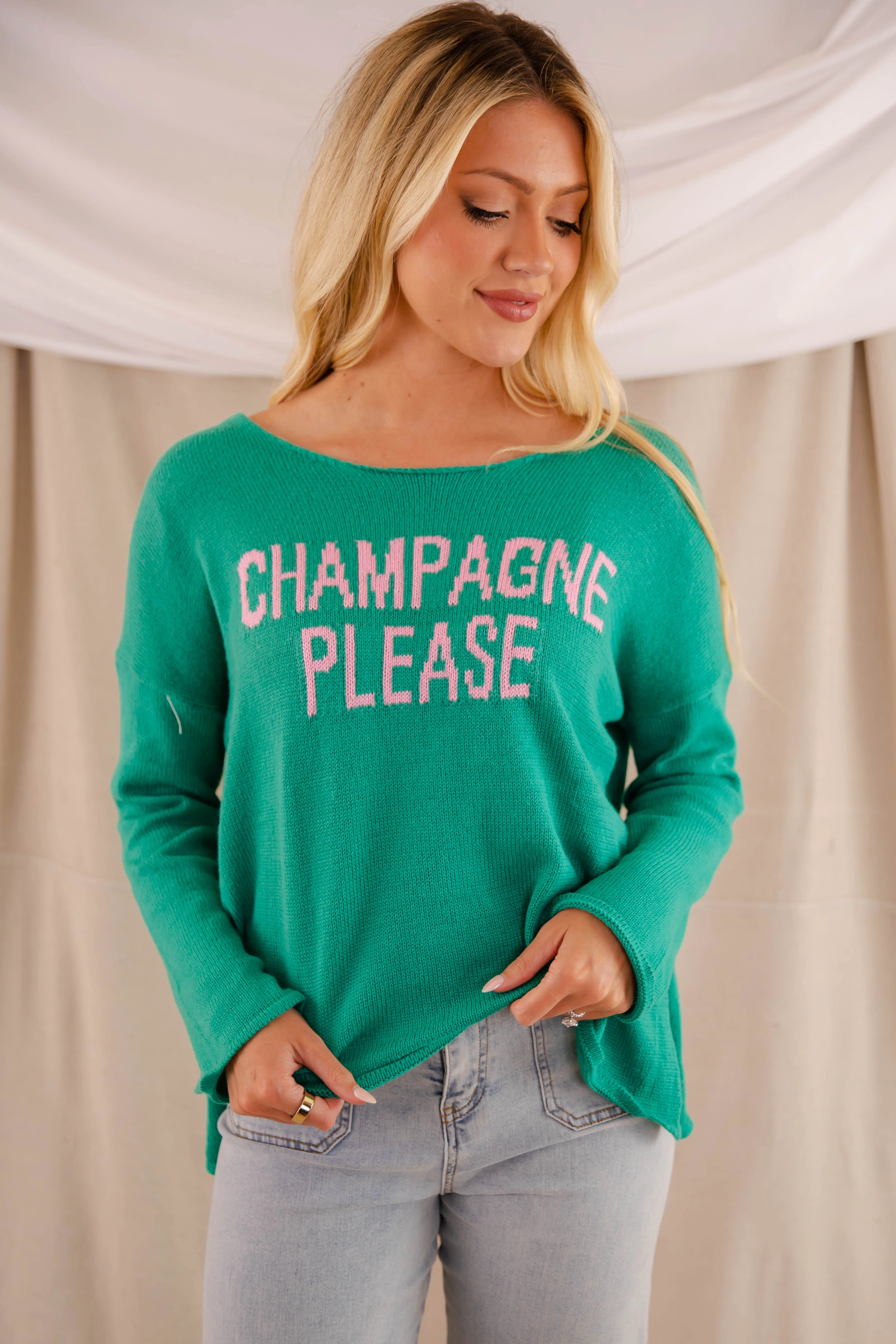 PolyesterBlend Loose Sweater Champagne, Please! Knit Sweater
