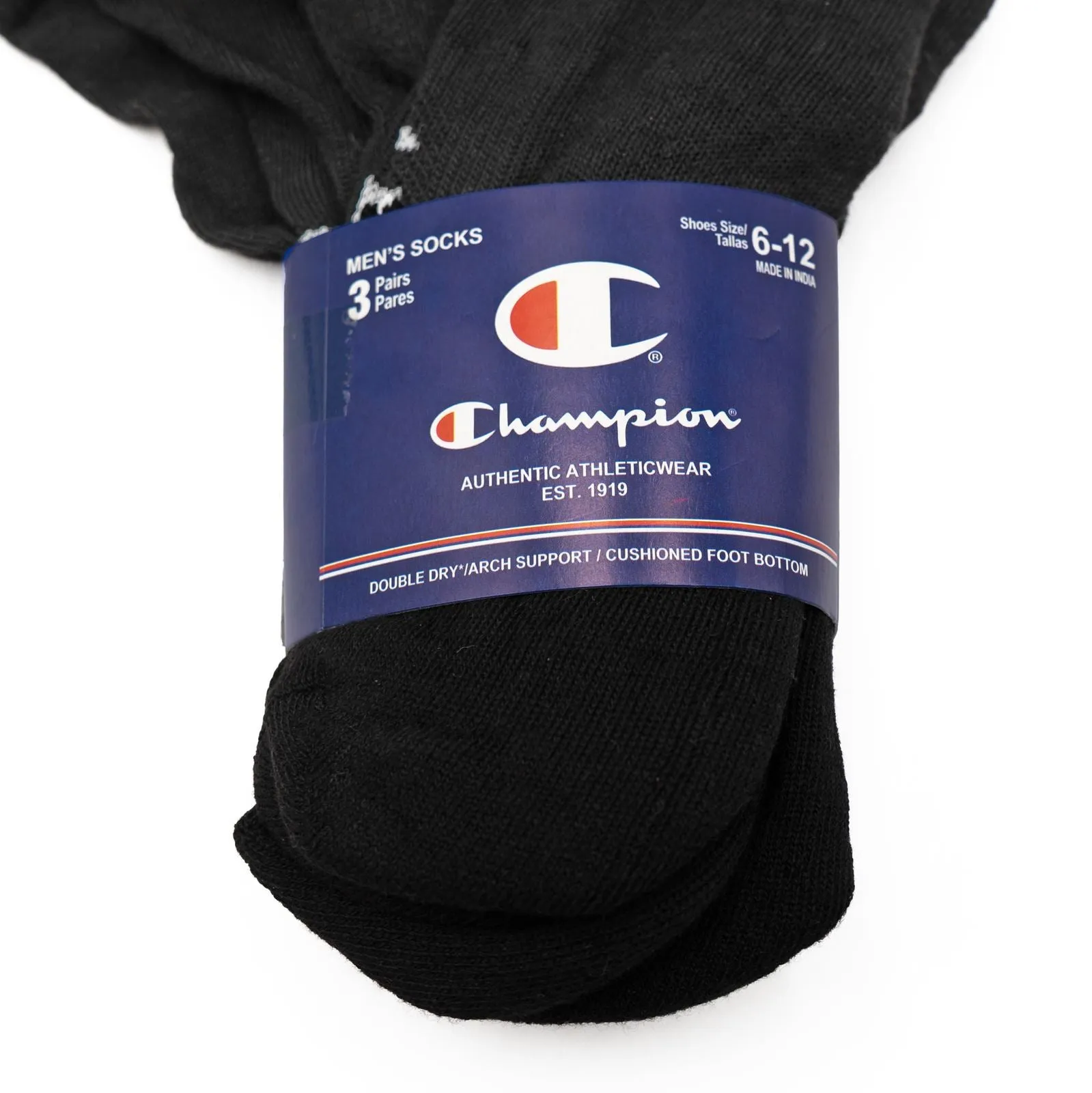 Champion Men's 3-Pack Black Ankle Low Cut Invisible Socks Size 6-12