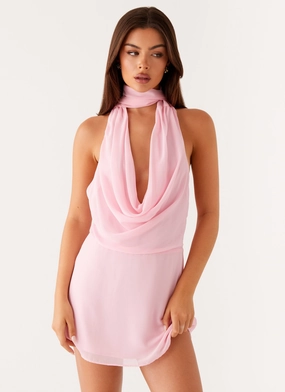 Chantal Backless Scarf Mini Dress - Pink Designer-Label Evening Tone