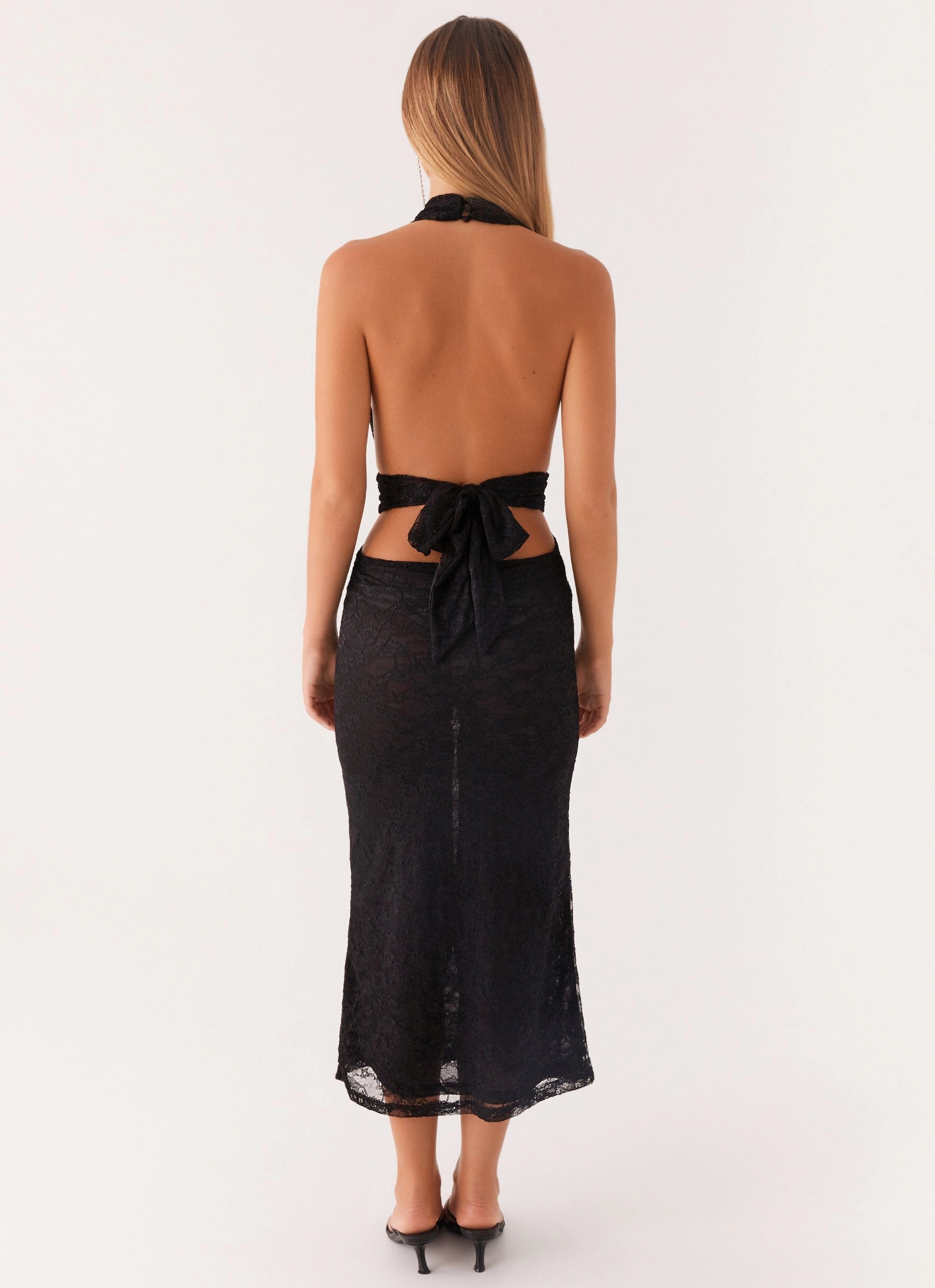 Simple Texture Summer Soft Charismatic Lace Midi Dress - Black