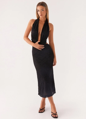 Relaxed Finish Charismatic Lace Midi Dress - Black