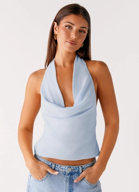 Charli Cowl Top - Blue WideNeckline